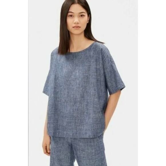 Eileen Fisher Organic Hemp and Cotton Boxy Short Sleeve Tunic Top XS - Picture 1 of 6
